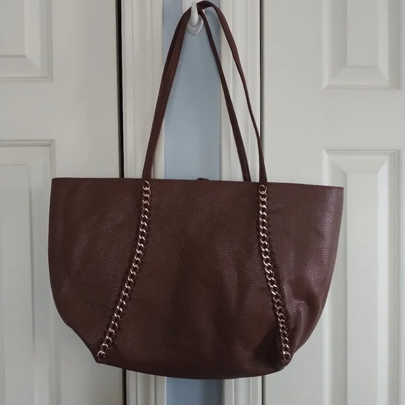 BCBG Paris Faux Brown Leather Shoulder Bag Tote - Picture 3 of 14